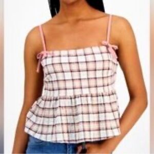NWT Planet Heart Juniors Medium Pink Plaid Camisole Top with adjustable straps